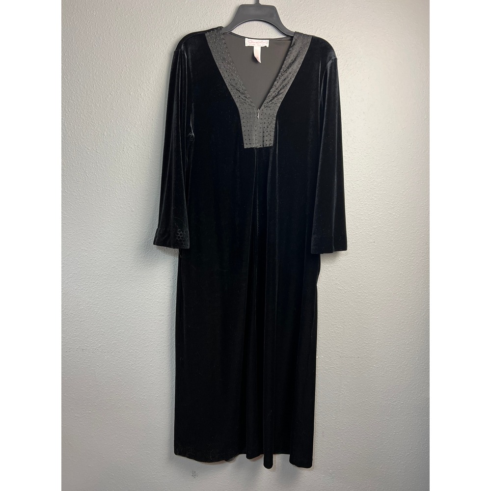 Oscar de la Renta Pink Label Black Velvet Caftan Maxi Gown Dress Loungewear